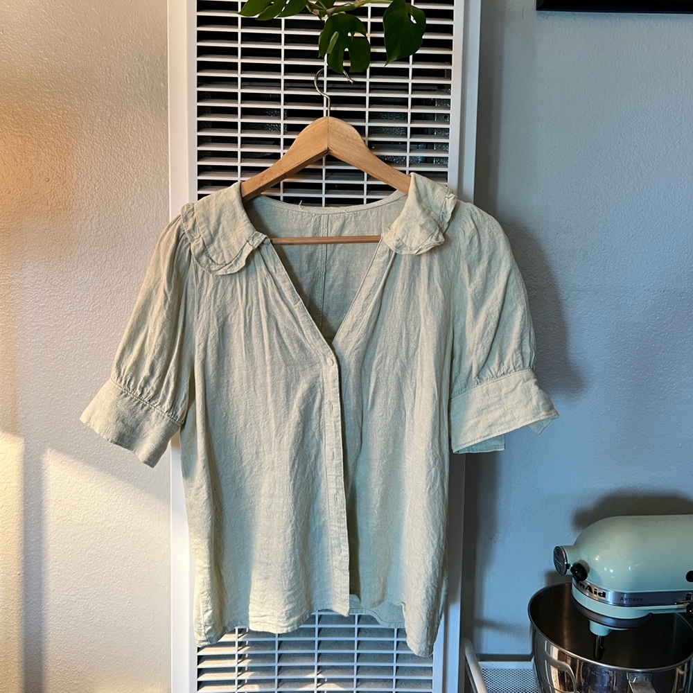 Madewell Seafoam Green Linen Blouse